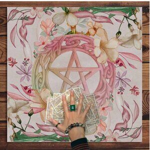 Rose Pentacle Floral Tarot Reading Cloth 19 X 19 NWT